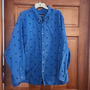 Football Helmet Pattern Men's Xl/2XL Blue Button-Up Shirt